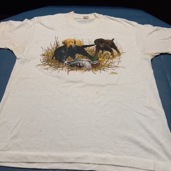 Vintage Millen Graphic Retriever Puppies Single stitched T-shirt - Picture 1 of 8